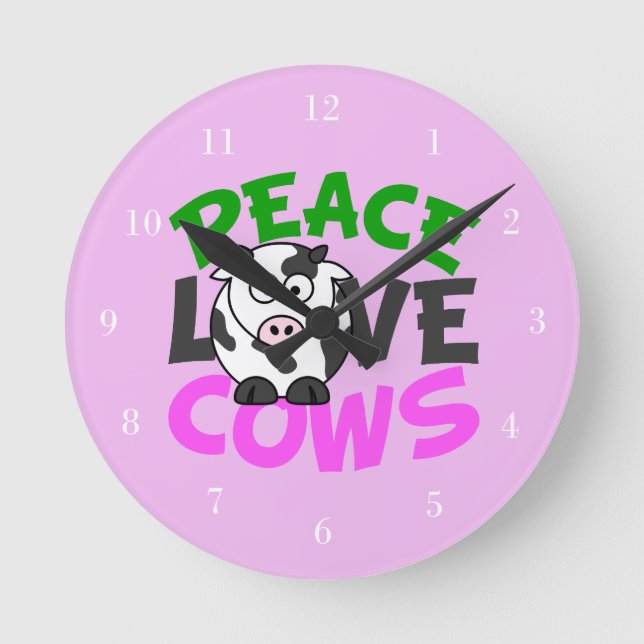 Cow Love Cute Pink Round Clock (Front)