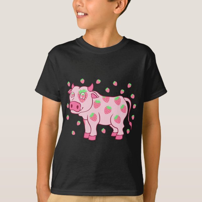 Cow Love Strawberry Milk Fruit Lover Fruitarian St T-Shirt (Front)