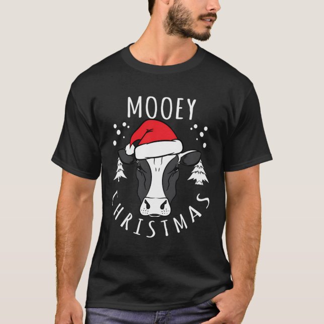 Cow Lover Cow Head Design Mooey Christmas T-Shirt (Front)