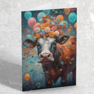Cow Lover Painting Birthday Balloons Card