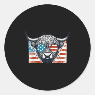 Cow Lover Usa Flag 4th Of July Highland Cow Dairy Classic Round Sticker