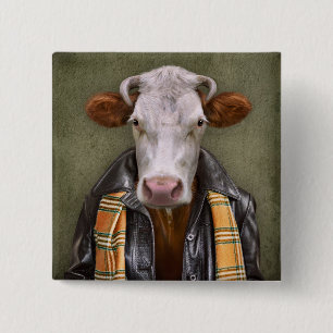Cow Man 15 Cm Square Badge