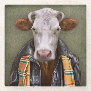 Cow Man Glass Coaster