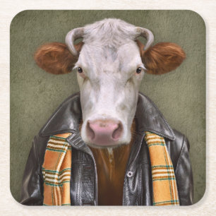 Cow Man Square Paper Coaster