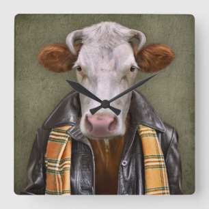 Cow Man Square Wall Clock