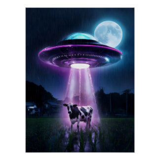 Cow meets aliens. poster