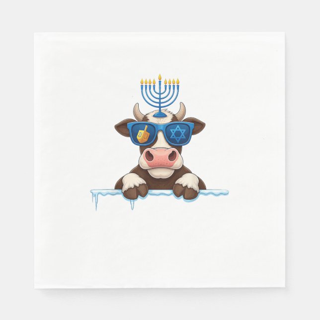 Cow Menorah Dreidel Jewish Hanukkah Womens Mens Ki Napkin (Front)