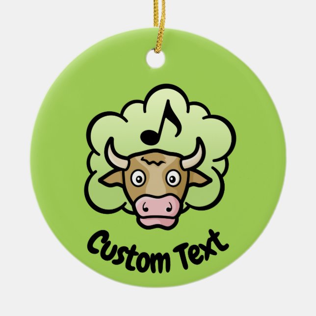Cow Methane Cartoon Ceramic Ornament (Front)