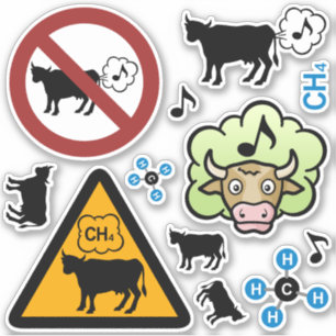Cow Methane Icon Sticker Set
