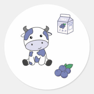 Cow Milk Kawaii Japanese Blueberry Classic Round Sticker