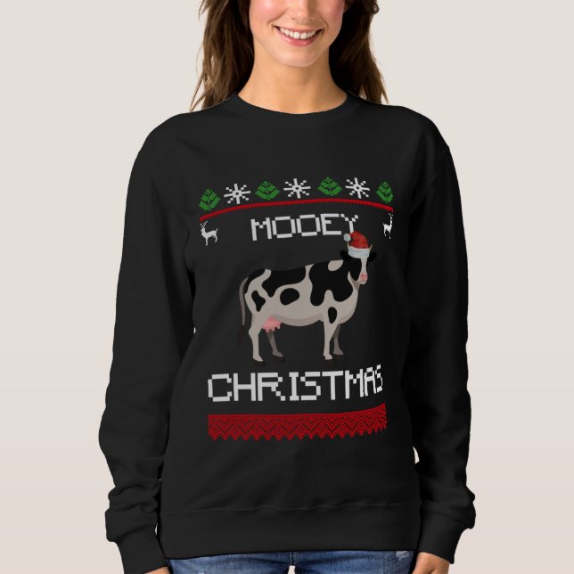 Cow  Mooey Christmas  Cow With Santa Hat Sweatshirt (Front)