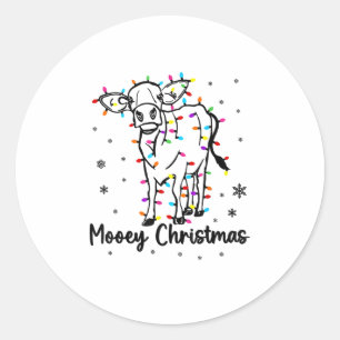 Cow Mooey Christmas Light Tree Funny Xmas Snow & C Classic Round Sticker