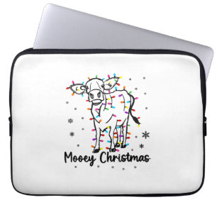 Cow Mooey Christmas Light Tree Funny Xmas Snow & C Laptop Sleeve