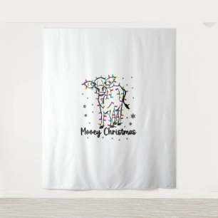 Cow Mooey Christmas Light Tree Funny Xmas Snow & C Tapestry