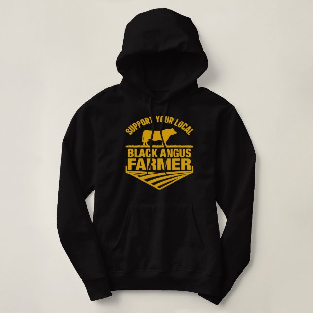Cow Mooey Support Your Local Black Angus Farmer Co Hoodie (Design Front)