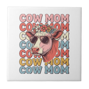 Cow Mum Retro Sunglasses Cow Vintage Engraving Des Ceramic Tile