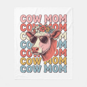 Cow Mum Retro Sunglasses Cow Vintage Engraving Des Fleece Blanket