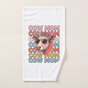 Cow Mum Retro Sunglasses Cow Vintage Engraving Des Hand Towel