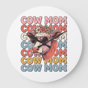 Cow Mum Retro Sunglasses Cow Vintage Engraving Des Large Clock