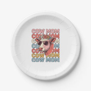 Cow Mum Retro Sunglasses Cow Vintage Engraving Des Paper Plate