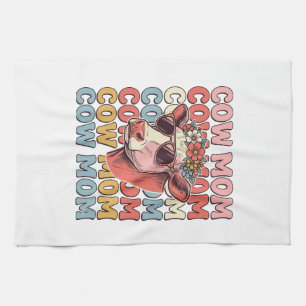 Cow Mum Retro Sunglasses Cow Vintage Engraving Des Tea Towel