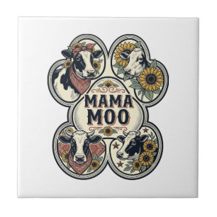 Cow Mum Shirt Vintage Engraving Sunflower Western Ceramic Tile