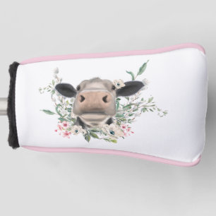 cow nose kiss flowers watercolor gray farm animal golf head cover