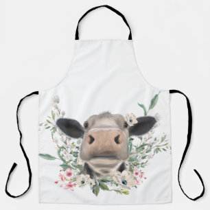 cow nose kiss flowers watercolor grey farm animal apron
