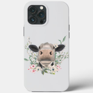 cow nose kiss flowers watercolor grey farm animal iPhone 13 pro max case