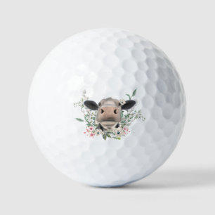 cow nose kiss flowers watercolor grey farm animal golf balls