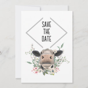 cow nose kiss flowers watercolor grey farm animal save the date