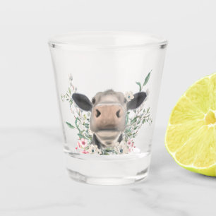 cow nose kiss flowers watercolor grey farm animal shot glass