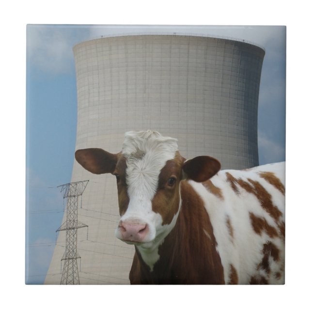 Cow & Nuclear Power Cooling Tower Ceramic Tile (Front)