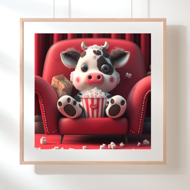 Cow on Red Sofa Eating Popcorn Art  Poster (Creator Uploaded)