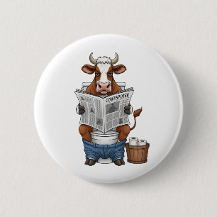 Cow on Toilet , Funny Farm Animal 6 Cm Round Badge