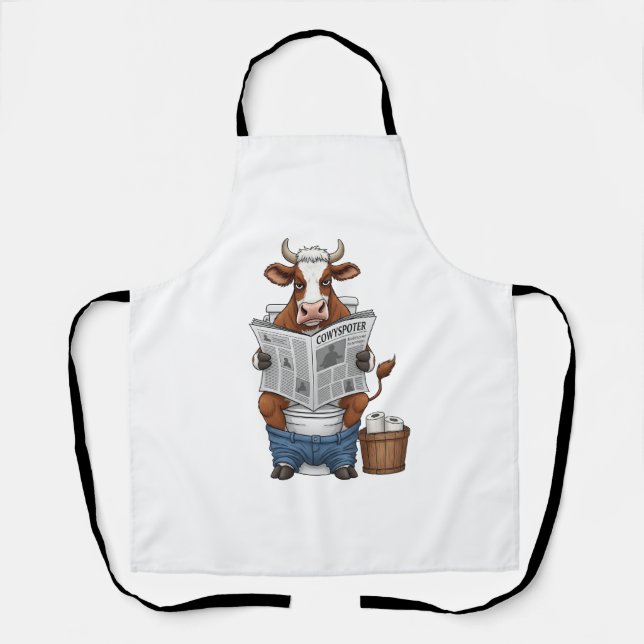 Cow on Toilet , Funny Farm Animal Apron (Front)
