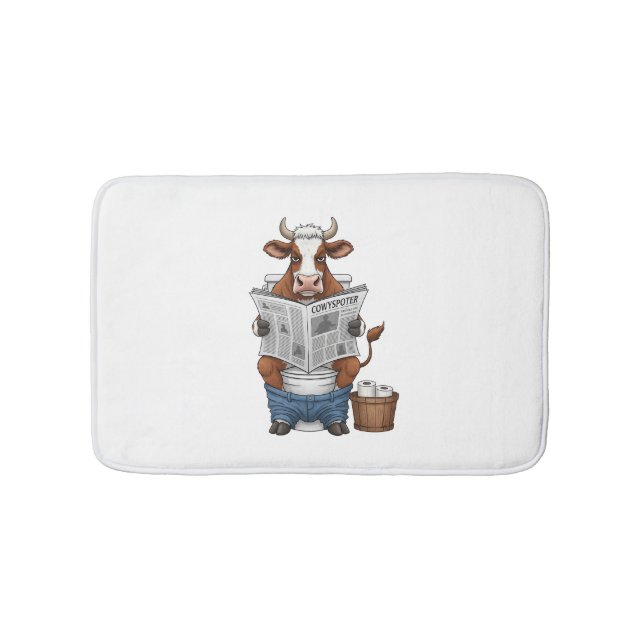 Cow on Toilet , Funny Farm Animal Bath Mat (Front)