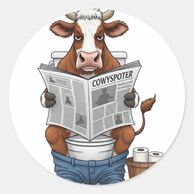 Cow on Toilet , Funny Farm Animal Classic Round Sticker (Front)