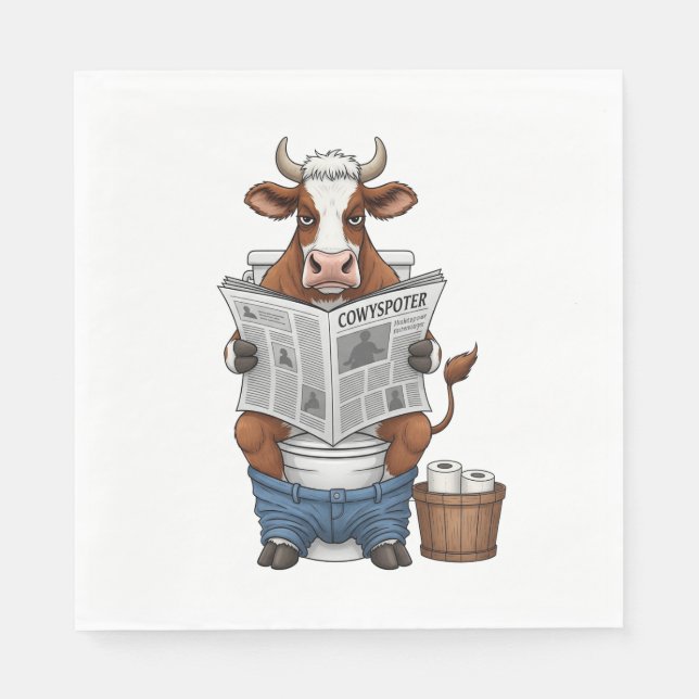 Cow on Toilet , Funny Farm Animal Napkin (Front)