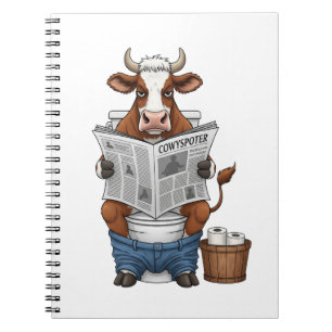 Cow on Toilet , Funny Farm Animal Notebook
