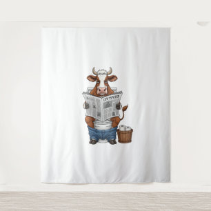 Cow on Toilet , Funny Farm Animal Tapestry