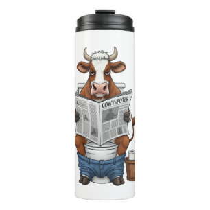 Cow on Toilet , Funny Farm Animal Thermal Tumbler