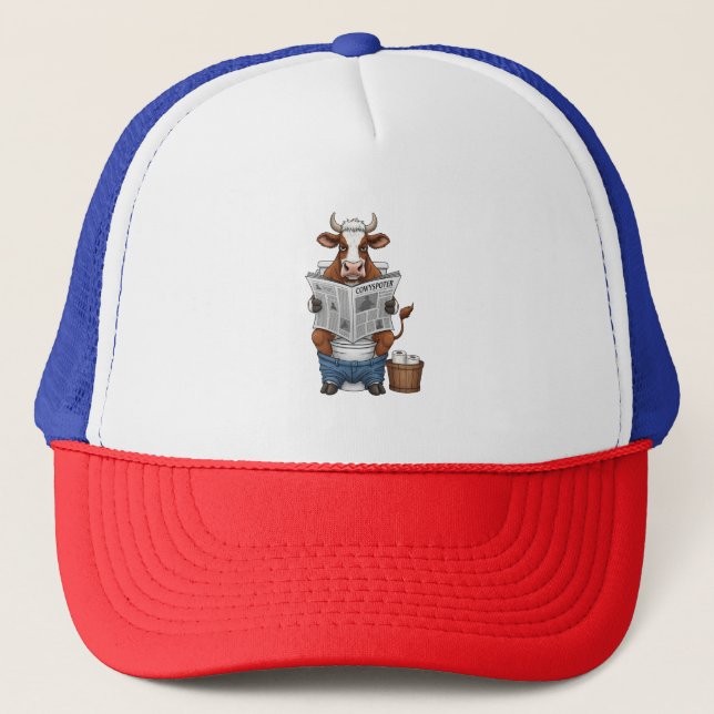 Cow on Toilet , Funny Farm Animal Trucker Hat (Front)