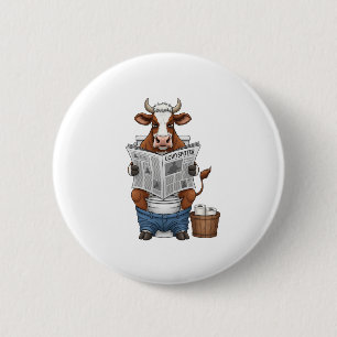 Cow on Toilet PNG, Funny Farm Animal 6 Cm Round Badge