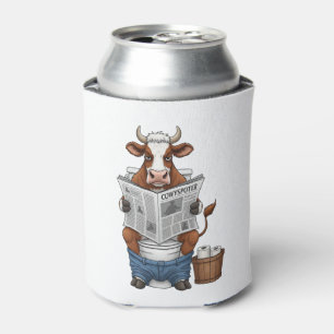 Cow on Toilet PNG, Funny Farm Animal Can Cooler