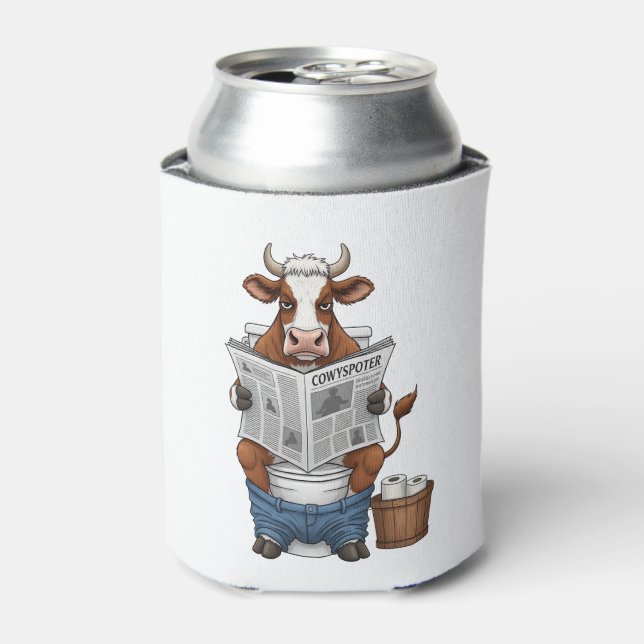 Cow on Toilet PNG, Funny Farm Animal Can Cooler (Can Front)