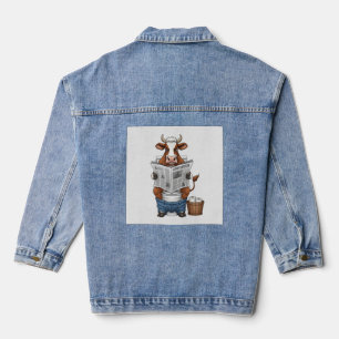 Cow on Toilet PNG, Funny Farm Animal Denim Jacket