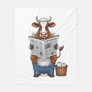 Cow on Toilet PNG, Funny Farm Animal Fleece Blanket
