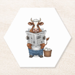 Cow on Toilet PNG, Funny Farm Animal Paper Coaster