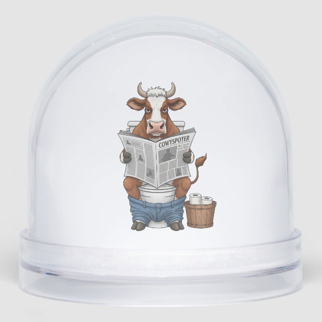 Cow on Toilet PNG, Funny Farm Animal Snowglobe (Front)